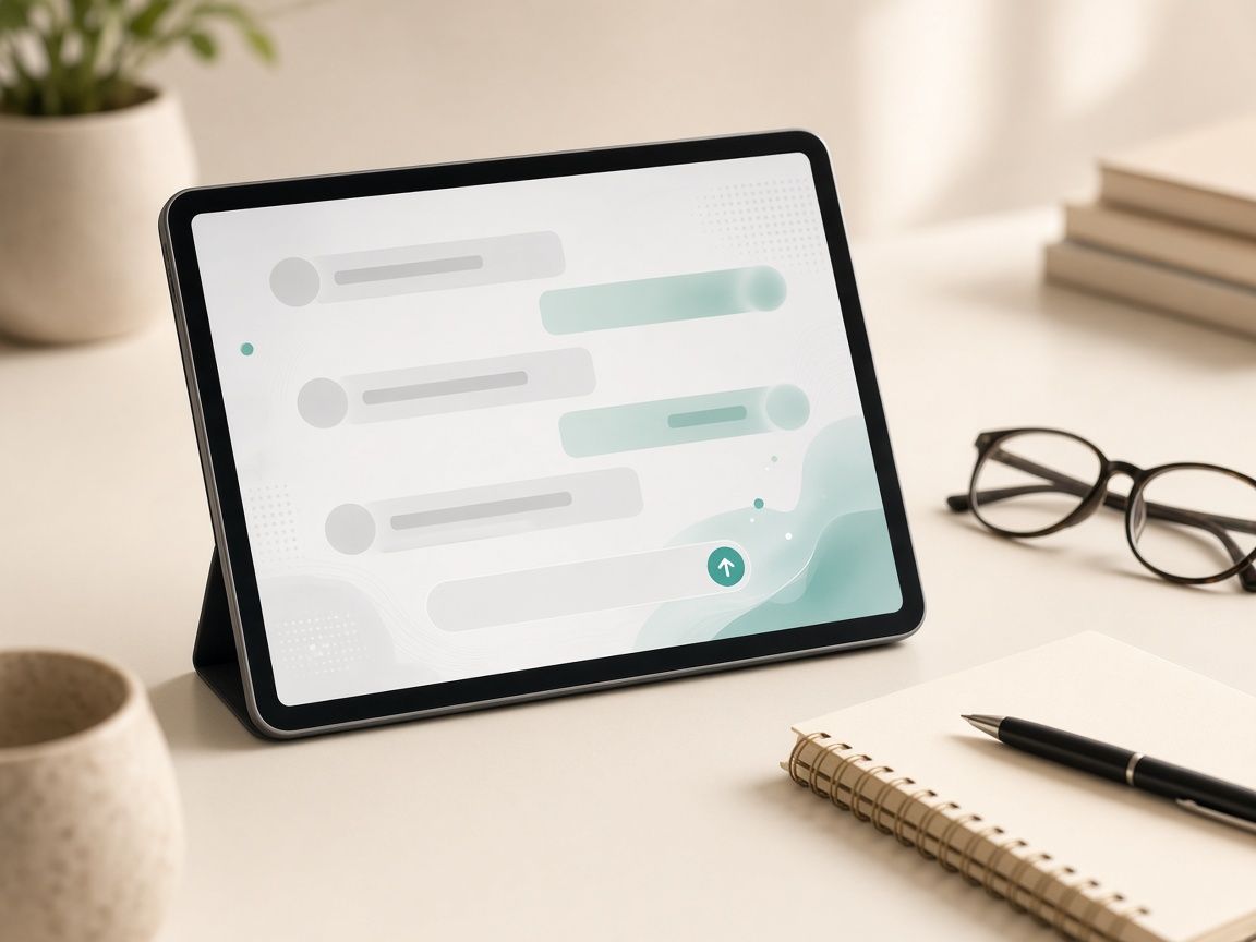 Tablet showing an AI chat assistant on a desk